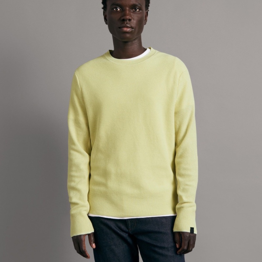 Rag & Bone Yellow Hemp Cotton Blend Textured Knit Crewneck Pullover Sweater L